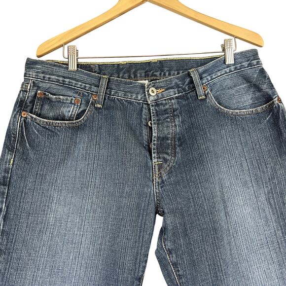 Lucky Brand Jeans 36 X 27" Hemmed Blue Hipster Wash Slim Bootleg Buttonfly Denim - Picture 3 of 15